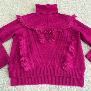 Ramy Brook Magenta Turtleneck Sweater with Fringe SIZE MEDIUM